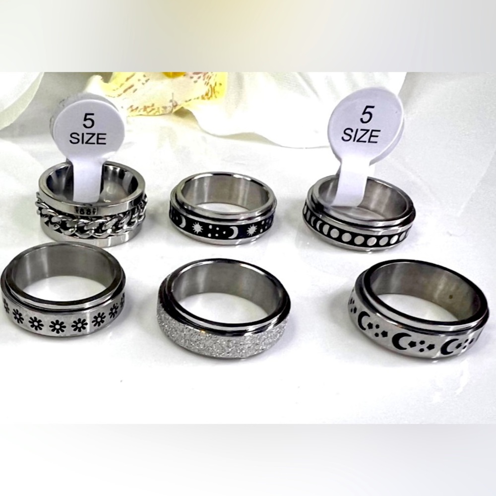 6PCS Anti Anxiety Ring Stainless Steel Spinner Ring